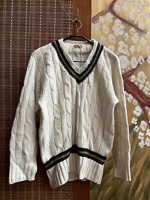 Vintage 50’s Alan Paine Of Godalming Cricket Cable Knit V-Neck Sweater Size 42  • $250