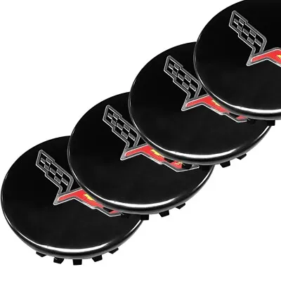 Wheel Center Caps Gloss Black For Corvette C7 C6 Cross Flag 68mm 20940125 • $18.56