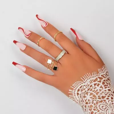 Gold Colour 4pcs Set Of Wide Band Rings Fashionable Statement Ring Collection • $1.97