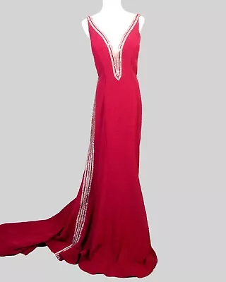 EUC Mori Lee Madeline Gardner Long Formal Sequin Dress Prom Wedding Train Red 6 • $90.99