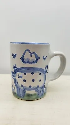 M.A. Hadley Pottery Signed Hand Painted Folk Art Blue Pig Coffee Or Tea Mug • $14.99