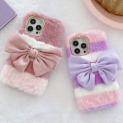 £11.99 • Buy Girly Faux Fur Case W/ Cute Silk Bow Soft Fluffy Furry Shockproof Phone Cover A4