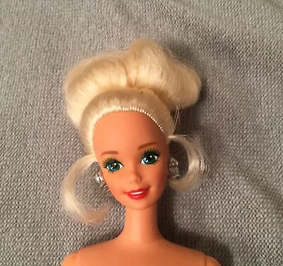 Nude 1994 Barbie Doll Blonde Updo Hair Blue Eyes Earrings Winter’s Eve New Ooak • $9.99