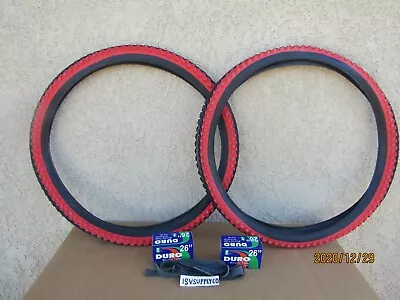 $49.99 • Buy [2] 26''x 2.00 BLACK & RED BICYCLE TIRES FOR MTB, CRUISER, TRICYCLE, ETC.