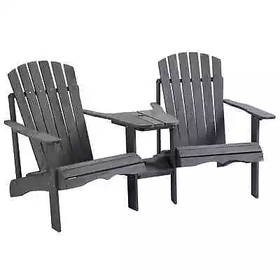 Wooden Outdoor Double Adirondack Chairs Loveseat Set Of 3 W/ Center Table • £167.99