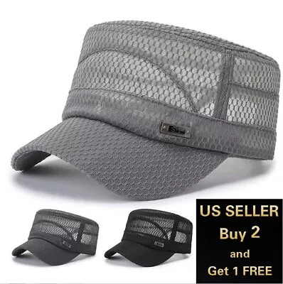 Summer Men's Mesh Flat Cap Army Hat Cadet Castro Military Patrol Baseball • $8.59