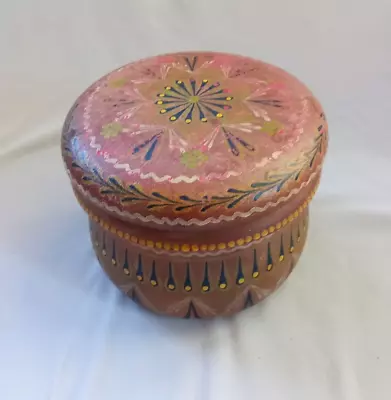 Vintage Handpainted & Signed Folk Art Covered Round Wood Box From Poland • $18