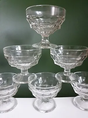 Jacobean Sundae Dessert Glasses Footed Bowls Pressed Glass Vintage X 6 • £18