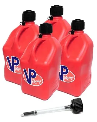 VP Racing 4 Pack Red Square 5 Gallon Racing Fuel Jug Gas Can / Cap & Filler Hose • $128.99