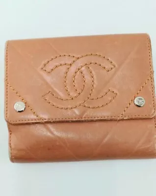 Authentic Chanel V Stitch CoCo Mark Bifold Compact Wallet Brown Color Italy • $99.26