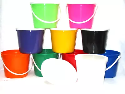 8 80 Ounce Plastic Buckets Handles Lids Made In USA Lead Free No BPA Non Toxic • $48.99