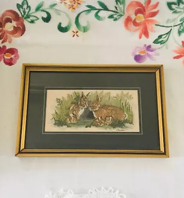 J J Cash Of Coventry Woven Silk Picture Rabbit Hare Family Framed Silk Rabbit  • £15.99