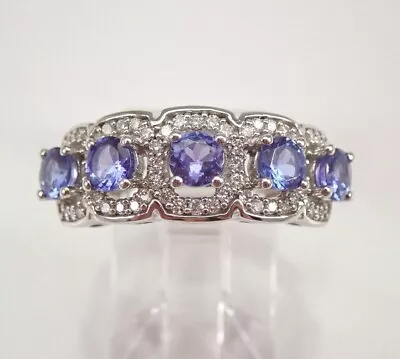 2Ct Round Lab-Created Tanzanite Halo Eternity Weeding Band 14K White Gold Plated • $69.73