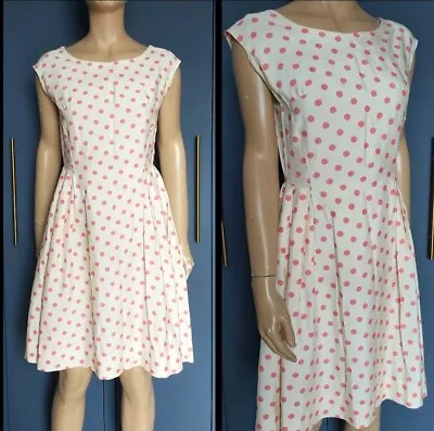50s-60s Vintage Silk? Pink Polka Dot Novelty Print Full Skirt Dress • £25