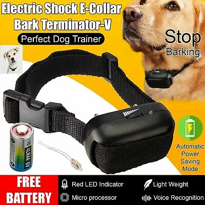 Petrainer Anti Bark Shock Dog Pet Trainer Stop Barking Control Training Collar • £9.49