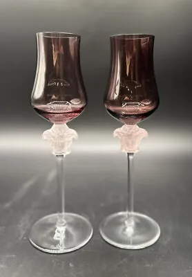 Set Of 2 Versace Rosenthal Medusa Lumiere Amethyst Grappa Wine Glasses 8.5  EUC • $249.99