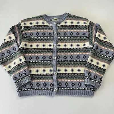 L.L. Bean Vintage Women’s Sweater Cardigan Button Nordic Fair Isle Multicolor XL • $37.50