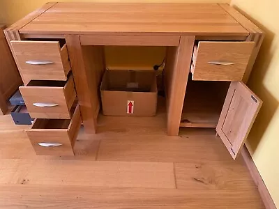 Oak Furnitureland Solid Natural Oak Office/Computer Desk With Storage • £170