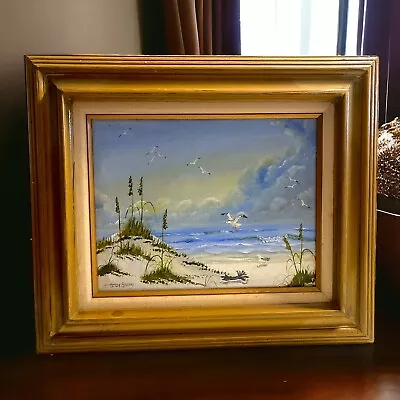 Vintage Framed Oil Painting  Seascape Beach Scene Signed • $99.95