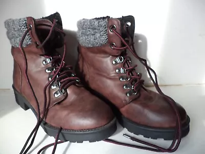 MIA Reddish Brown Sherpa Lined Combat Boot Women's Size 9M • $24