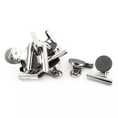 Office Metal Invoice Paper Clamp Ticket Magnet Binder Clip Silver Tone 12pcs • £16.26