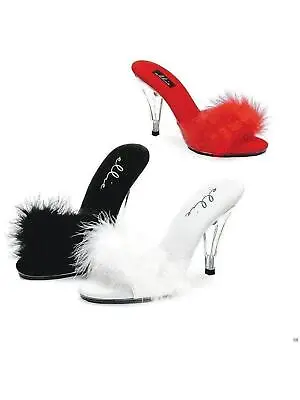 Ellie Shoes IS-E-405-Sasha 4 Heel Maribou Slippers White Size 8 • $54.95