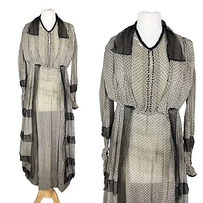 Antique 1900s Printed Sheer Silk Gauze Day Dress Edwardian Dress As-Found • $9.99