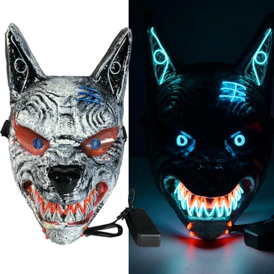 £9.85 • Buy LED Light Up Face Mask Roleplay Dress Up Props Festival Halloween Wolf Mask