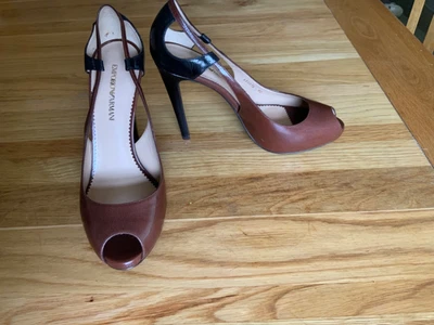 £55 • Buy BNWB Armani Stiletto Heel Leather Shoes, Black And Tan, UK 6.5, EU 40, RRP £410