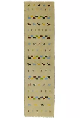 Hand-Knotted Pictorial Tribal 3X10 Indo-Gabbeh Oriental Runner Rug Wool Carpet • $383.05