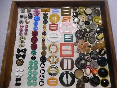 Antique Vintage Button Lot Celluloid Bakelite Early Plastics Buckles Art Deco • $2.25