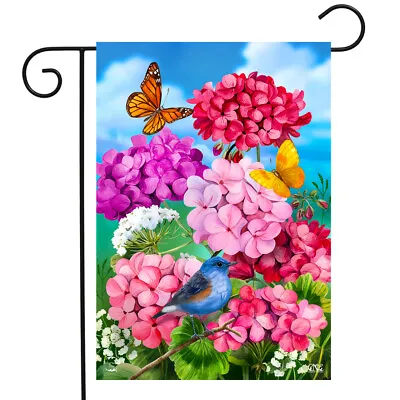 Geraniums In Bloom Spring Garden Flag Floral Birds 12.5  X 18  Briarwood Lane • $9.86