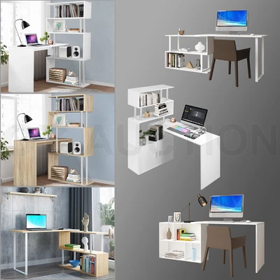 $229.95 • Buy L-Shaped Rotating Home Office Desk Computer Table Hutch 4 Tier Bookshelf 100/120