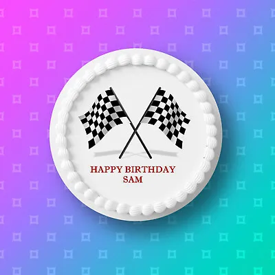 F1 Formula One Black & White Checkered Flags Edible Icing Cake Topper Or Ribbon • £5.45