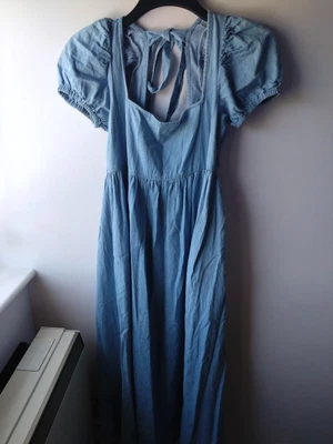 £25 • Buy ASOS Blue Denim Puff Sleeve Maxi Dress Square Neck 10