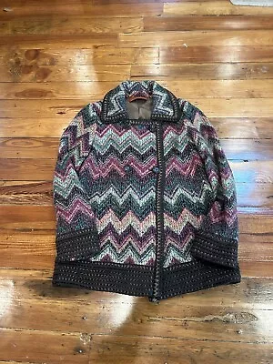 Women’s Missoni Chevron Multicolor Coat Made In Italy Wool Mohair Size 38 • $199.95