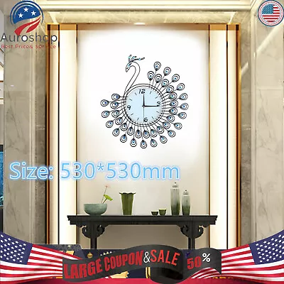 Exquisite 3D Peacock  Metal Wall Clock Large Wall Watch Silent Clock Home Decor • $35