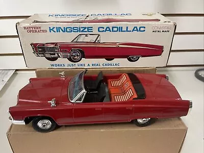 VINTAGE 1960’s ‘KINGSIZE CADILLAC’  TINPLATE BATTERY OPERATED METAL CAR W/ BOX • $99.99