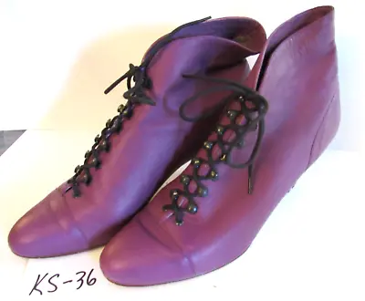 Vintage 9 West E Blythe Lace-Up Plum Colored Heeled Ankle Boots Sz 8M (KS-36) • $7.99