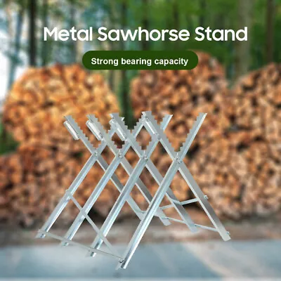 Heavy Duty Metal Saw Horse Sawhorse Chainsaw Cutting Logs Foldable 150kg Silver • £55.20