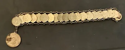 VIntage 1950's Mexico Estados Unidos Mexicanos Coin Medal Charm Link Bracelet • $58.99
