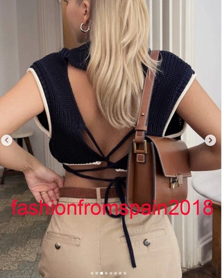 $44.40 • Buy Zara New Woman Open Back Knit Crop Top Navy Blue S,m,l 5802/100