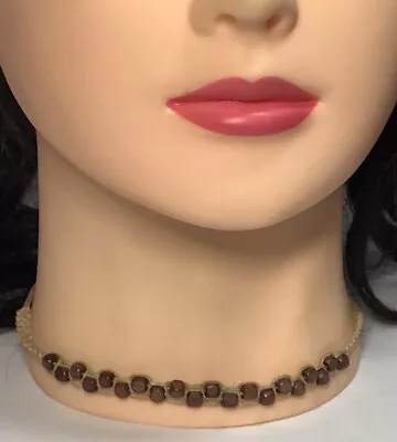 Vintage 90's Y2K Corded Wood Bead Choker Necklace Skater Surfer Square Beads • $18.99