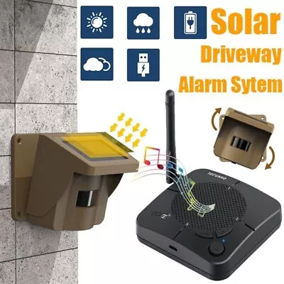 Solar Wireless Driveway Alarm Sensor Alert System Security Long Range Detector • $56.14