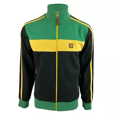 Mens Trojan Panel Stripe Retro Zip Up Top /  Black Track Top 1012 - Jamaica • £74.99