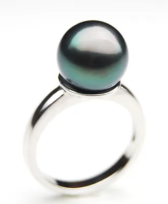 Genuine 10mm Tahitian Black Pearl Rings Pacific Pearls® Pearl Rings For Daughter • $229