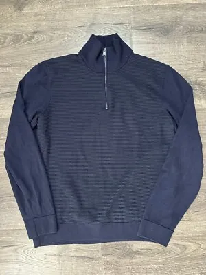 Hugo Boss Sweater Mens Large 1/4 Zip Pullover Sweatshirt Jumper Navy Blue Preppy • $24.99