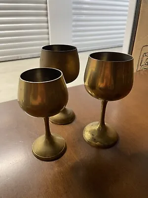 4 Brass Colored Metal/Bronze Plated Wine Glasses - Mini Goblets • $20