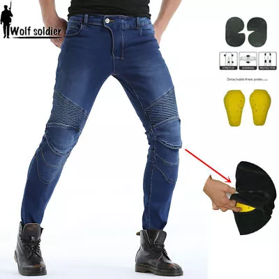 Men Motorcycle Biker Distressed Pants Denim Jeans Trousers Racing Protection Pad • $55.09