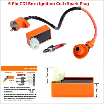 Motorcycle Racing 6 Pin CDI+Ignition Coil+Spark Plug For GY6 50cc-150cc Scooter • $21.16